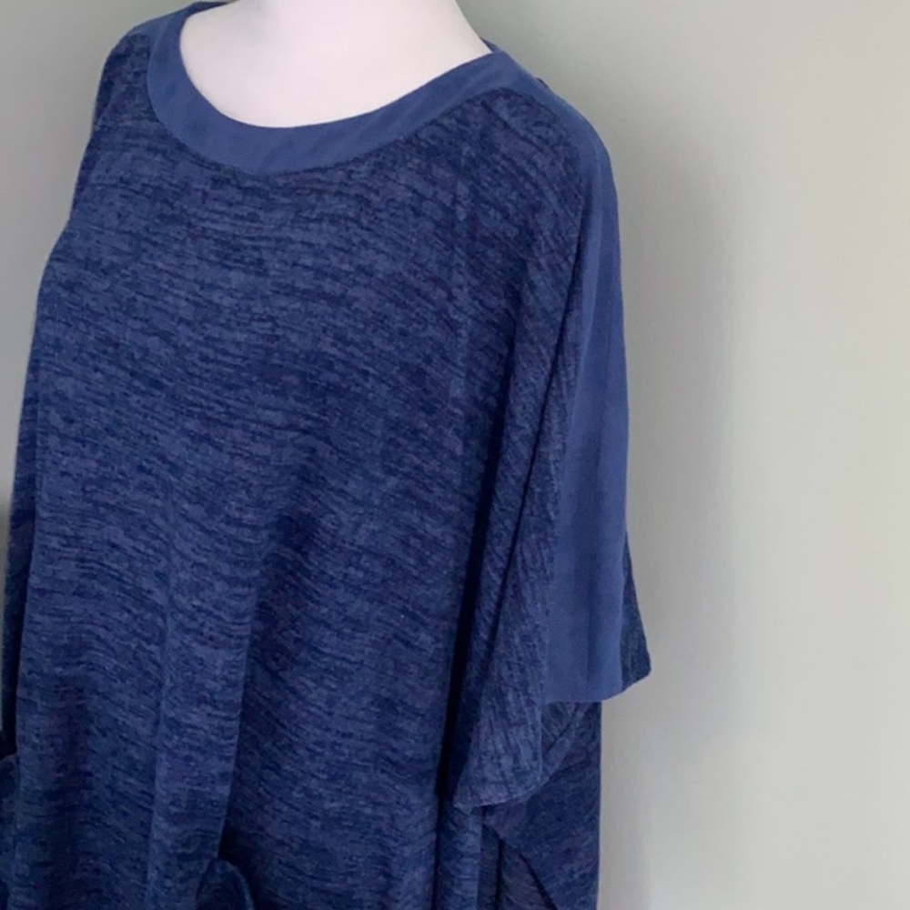 LOGO by Lori Goldstein Sweater Knit Poncho Faux Suede Trim & Pockets Blu… - Picture 4 of 11